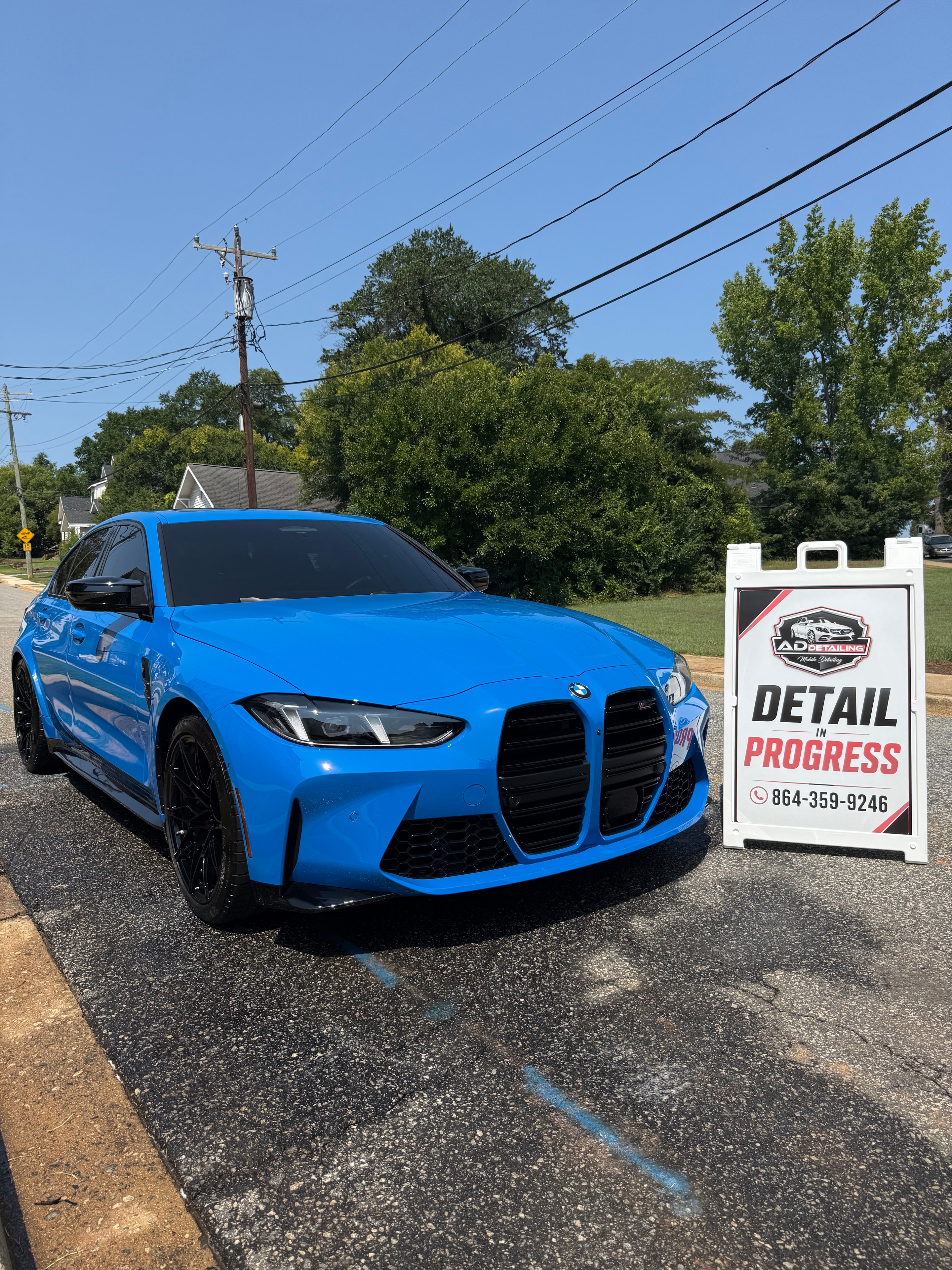 Blue BMW professionally detailed by AD Detailing in Greenville SC